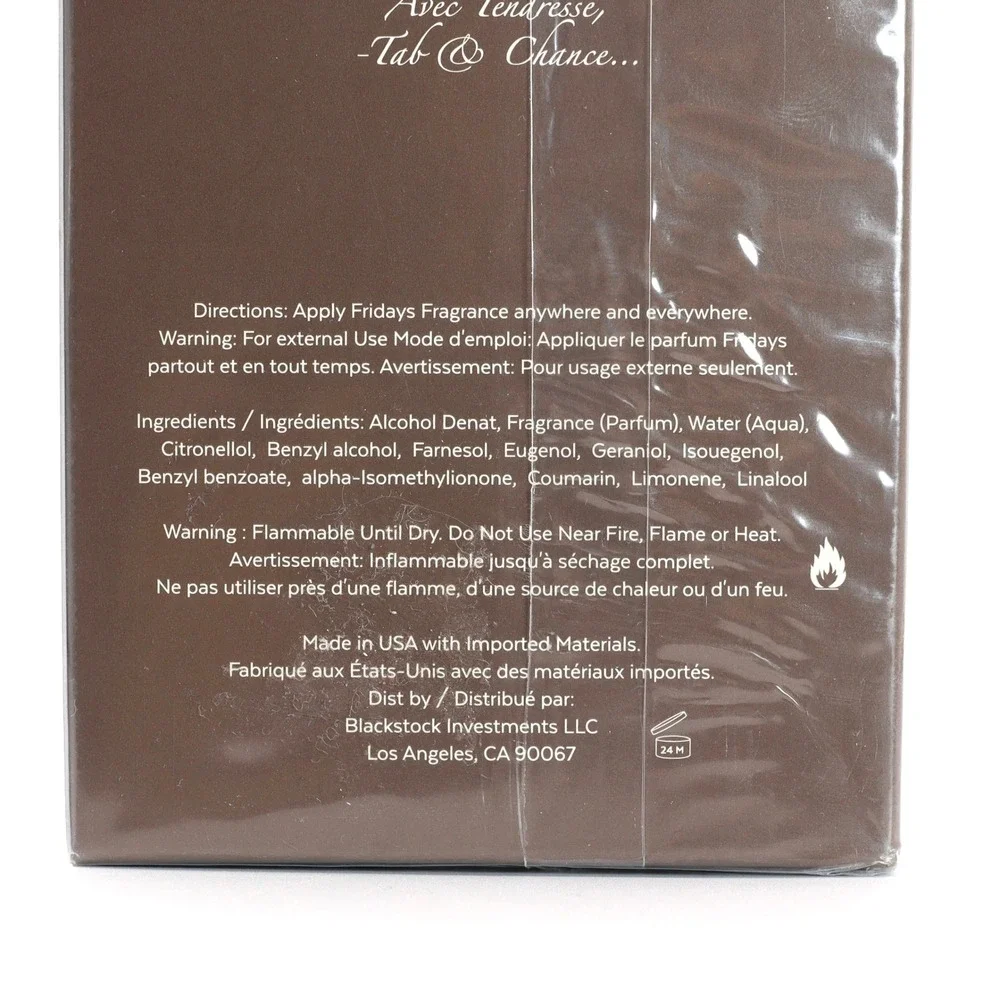 Fridays with Tab & Chance His Business Men Fragrance 3.3oz 100ml EDP New Sealed